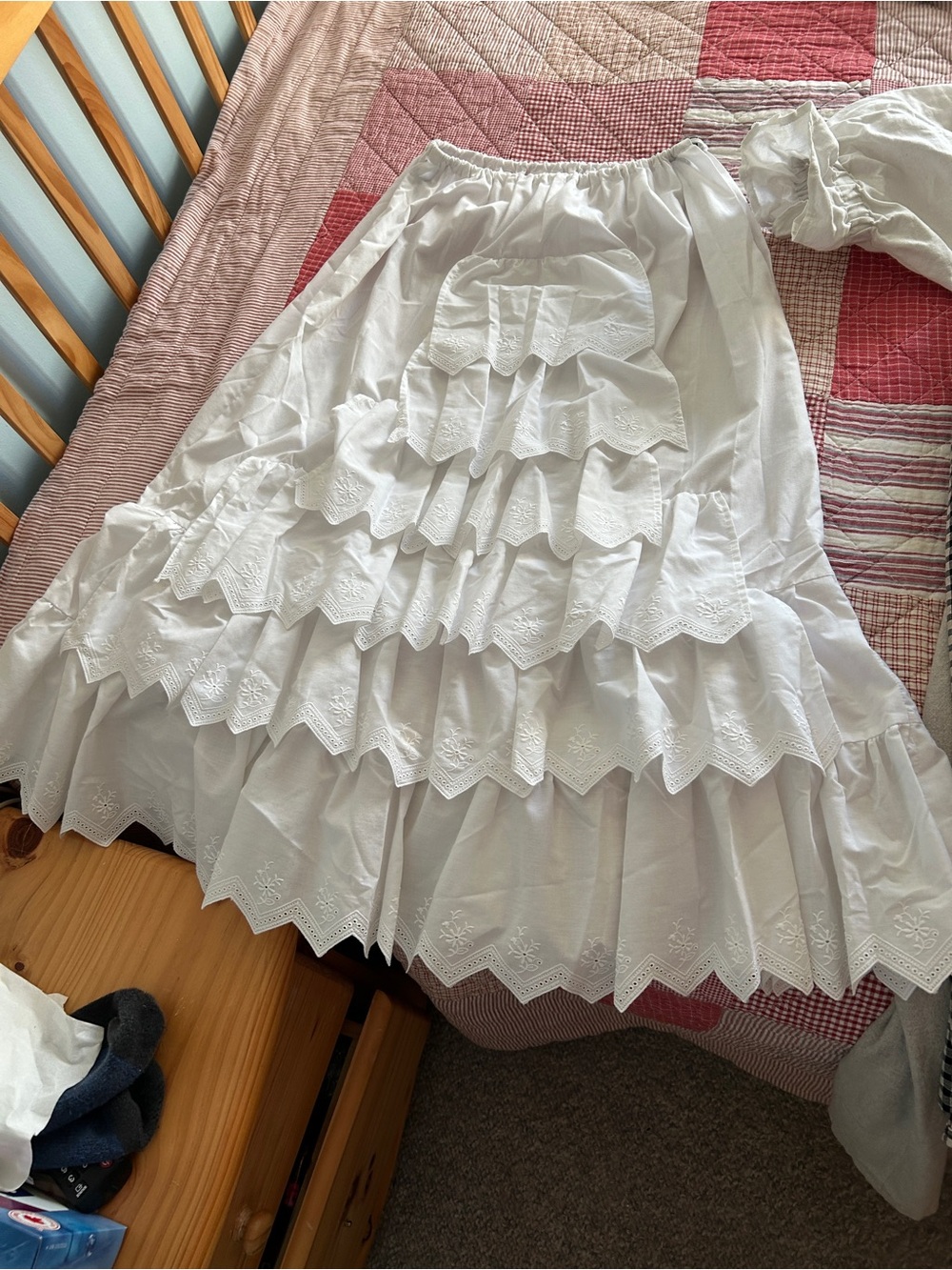 White Tiered Eyelet Cotton Skirt